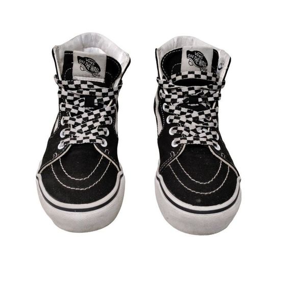 VANS Sk8Hi Black and Whit Checks Laces Platform Kids  2.5 - Picture 3 of 8